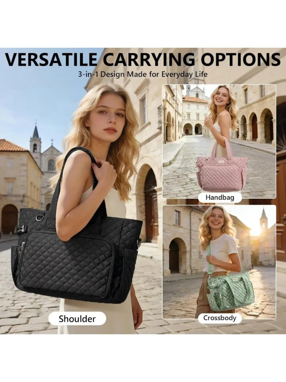 Quilted Large Bible Tote Bag for Women | Stylish Church Cover & Storage Case